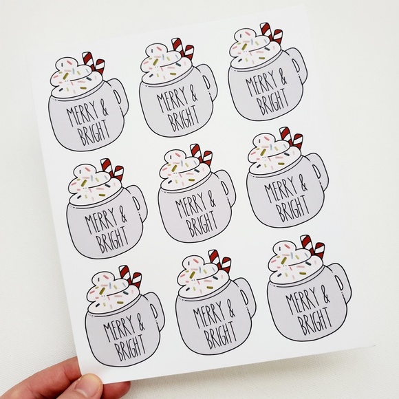 LB084 STICKERS Custom Poshmark Stickers Merry & Bright Mug Personalizable - Picture 3 of 7